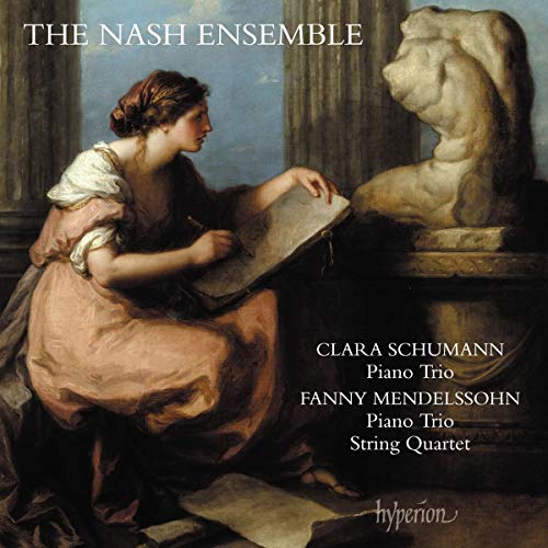 CD cover featuring a painting of a woman drawing, composers’ names listed.