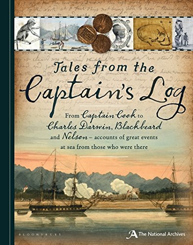 Book cover: “Tales from the Captain’s Log” with ships and portraits.