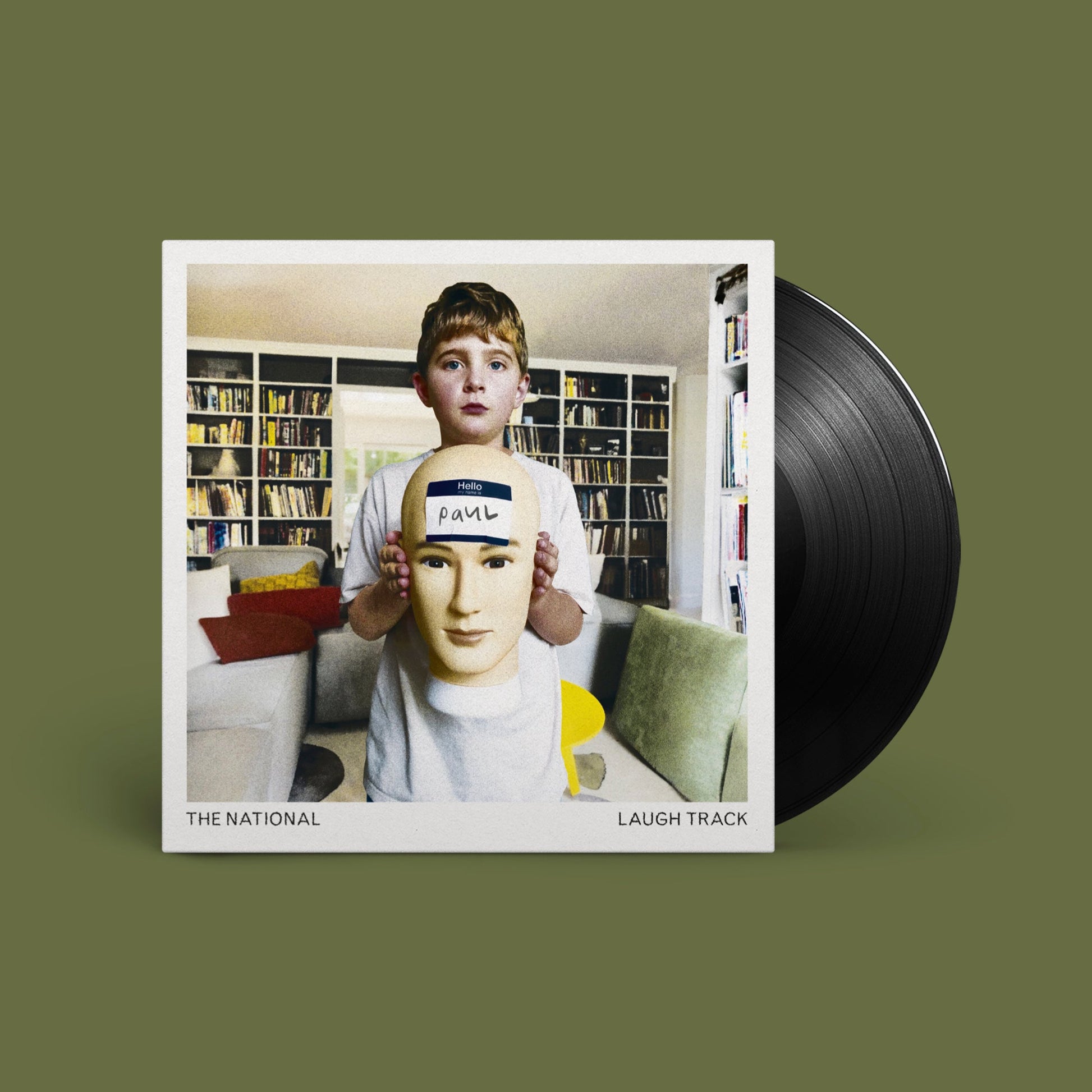 The National’s “Laugh Track” vinyl album cover featuring a child with a mask.