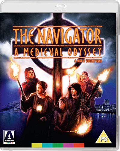 Blu-ray cover art featuring four medieval figures holding torches before a large stone cross.