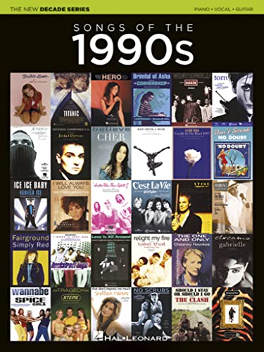 Sheet music cover for "Songs of the 1990s" featuring album art collage.
