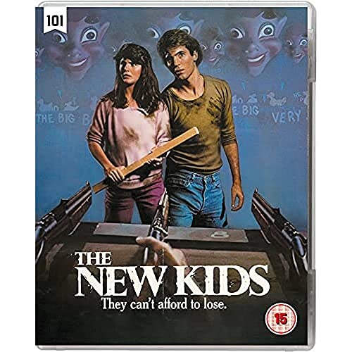 Blu-ray cover art featuring a man and woman standing before eerie, smiling mask faces.