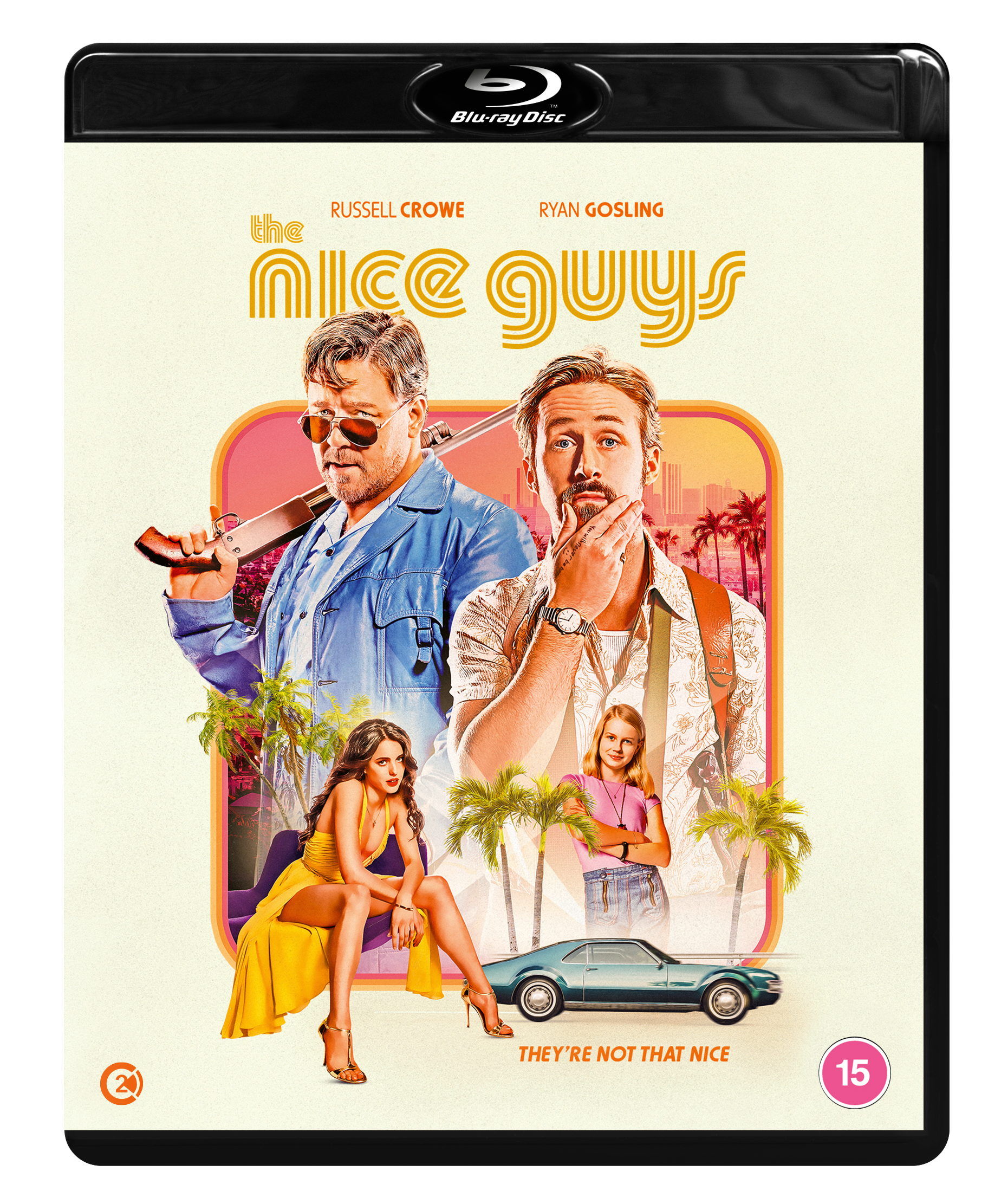 Blu-ray cover art for The Nice Guys featuring Russell Crowe and Ryan Gosling.