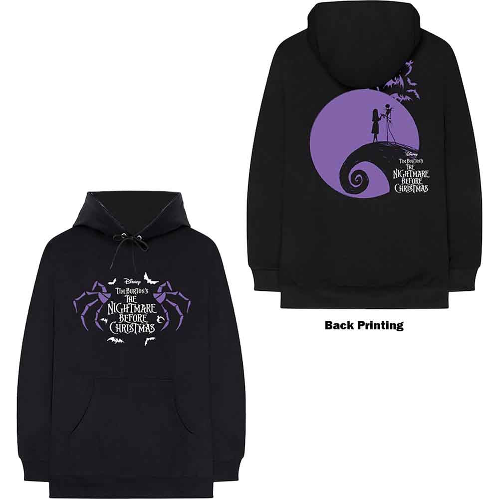 Black hoodie with "The Nightmare Before Christmas" logo and spider design.