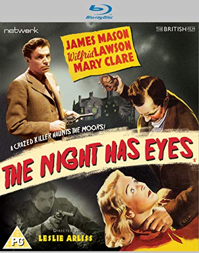 Blu-ray cover art for The Night Has Eyes featuring actors and a dark house.