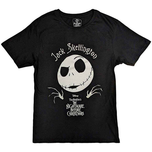 Black t-shirt featuring Jack Skellington’s embellished face, size X-Large.