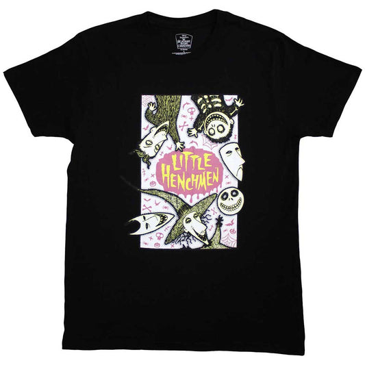Black t-shirt featuring small, stylized henchmen characters from The Nightmare Before Christmas.