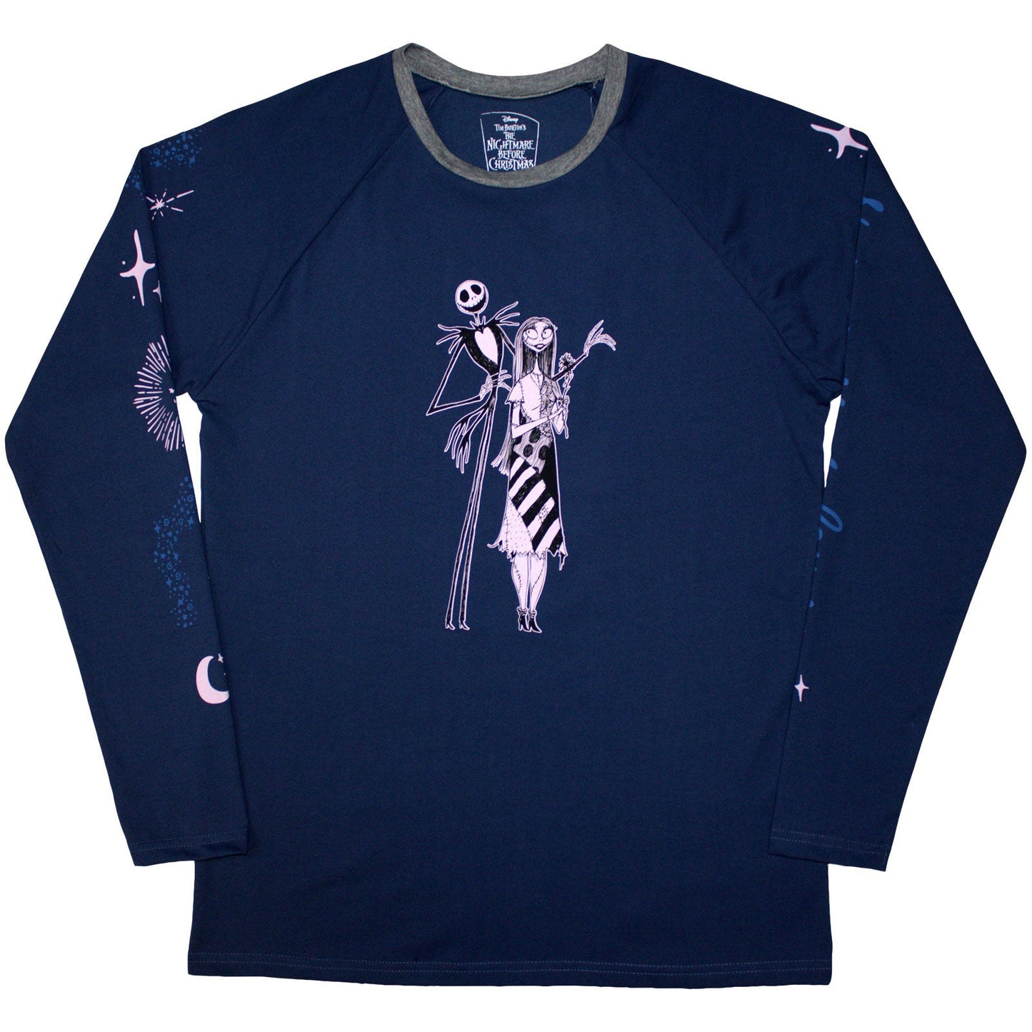 Long sleeve black t-shirt with a celestial-themed Nightmare Before Christmas design.