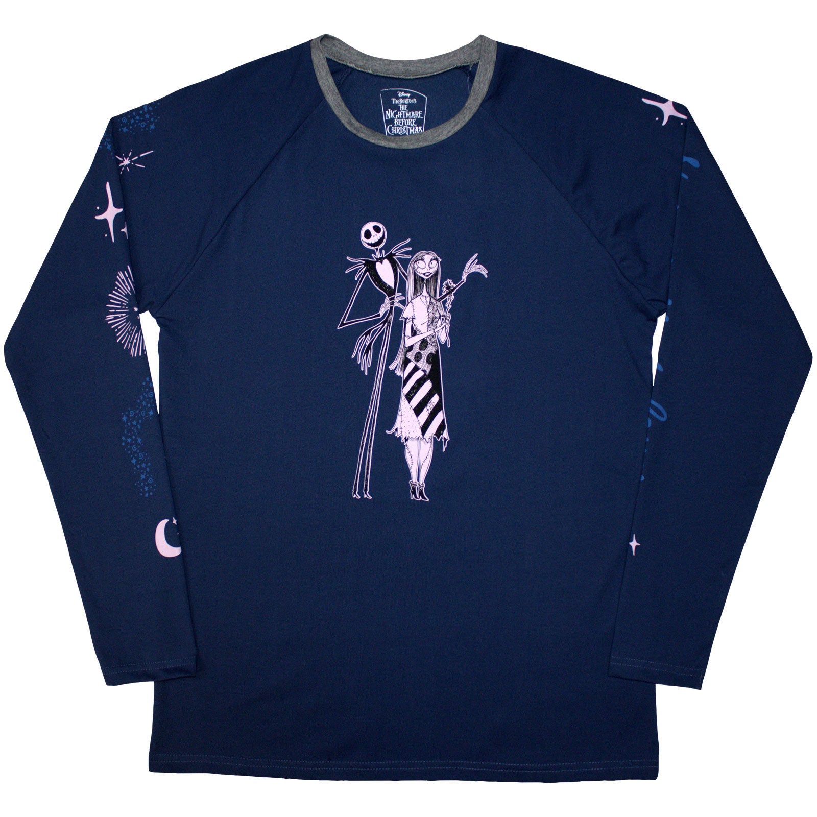 Long sleeve black t-shirt with a celestial-themed Nightmare Before Christmas design.