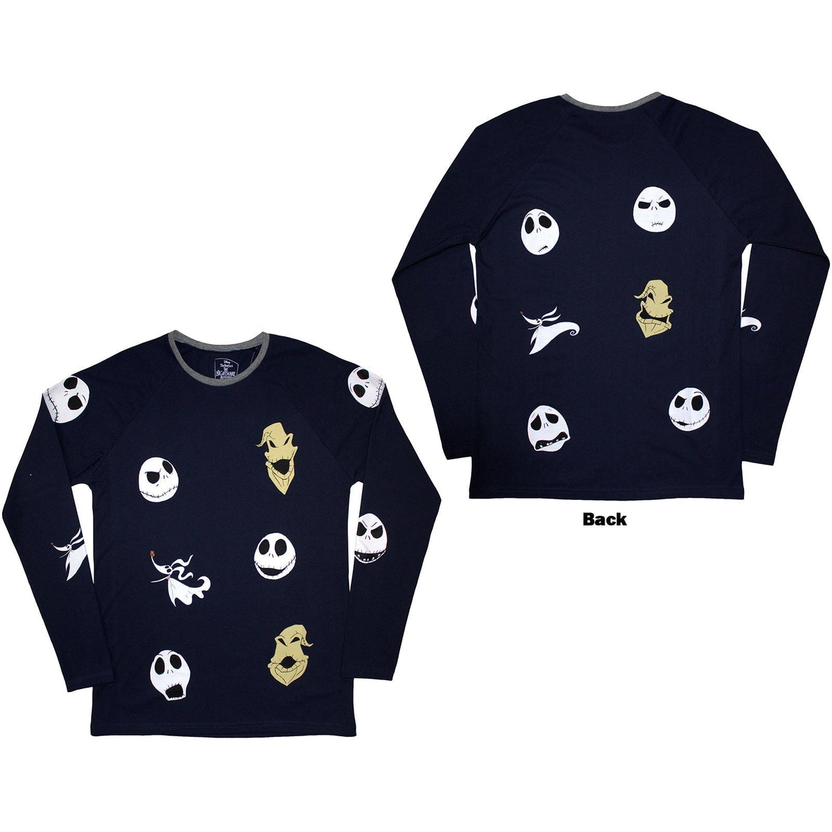 Long sleeve black t-shirt with embellished character heads on the back.