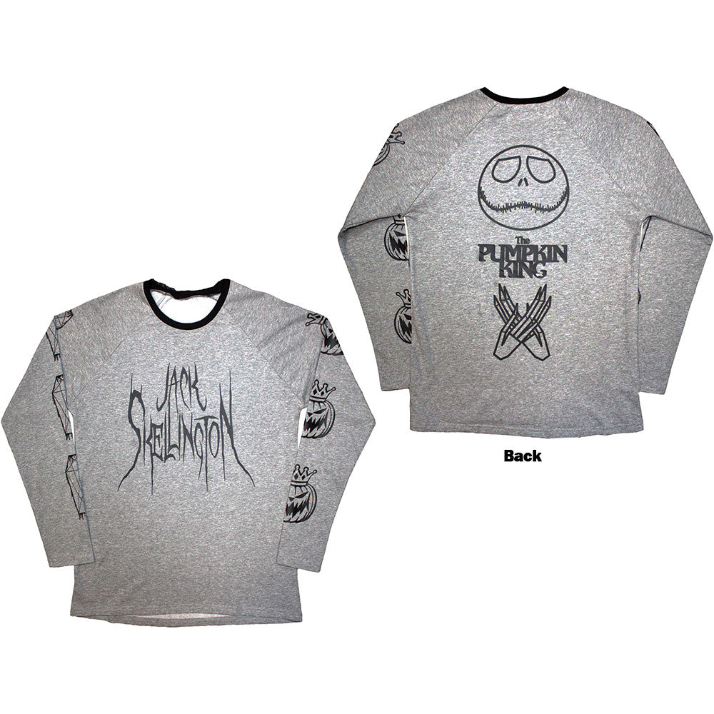 Long sleeve black t-shirt with Jack Skellington’s Pumpkin King design on back.