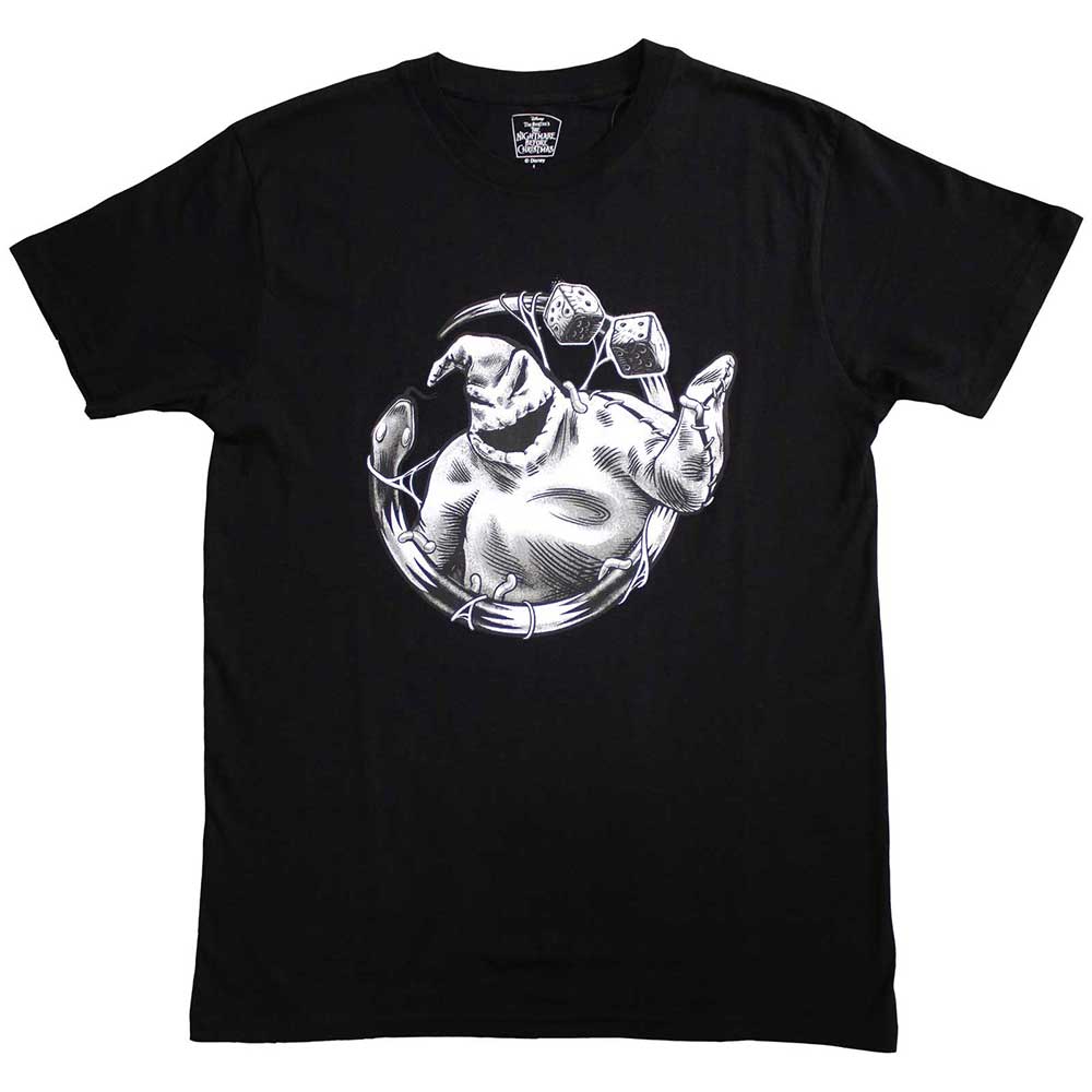 Black t-shirt with Oogie Boogie dice game design from The Nightmare Before Christmas.