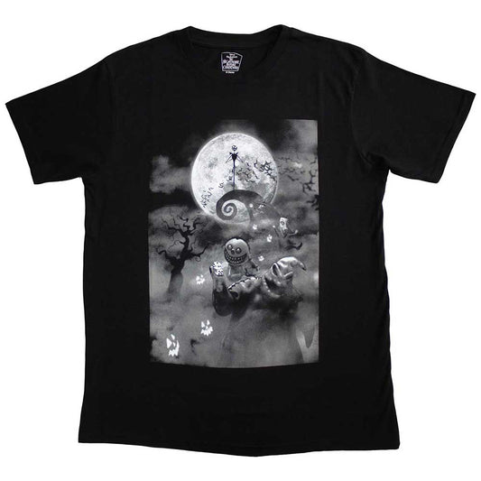 Large black t-shirt featuring Oogie Boogie and casino games from The Nightmare Before Christmas.
