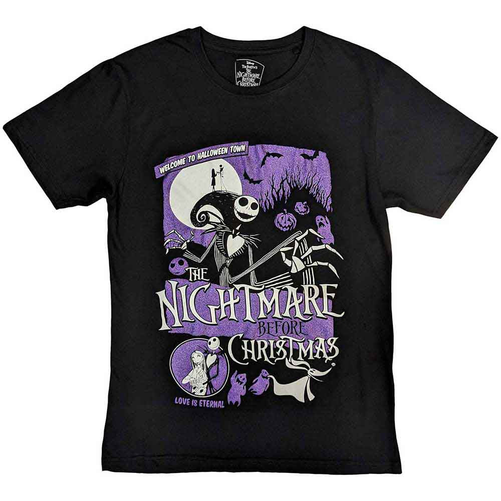 Black t-shirt with “Welcome To Halloween Town” design from The Nightmare Before Christmas.