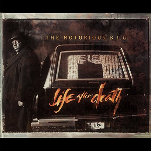 The Notorious B.I.G. album cover featuring a man and hearse.