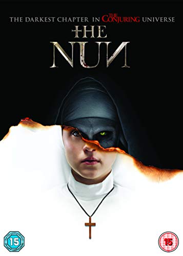 DVD cover art for The Nun featuring a demonic nun with glowing yellow eyes.