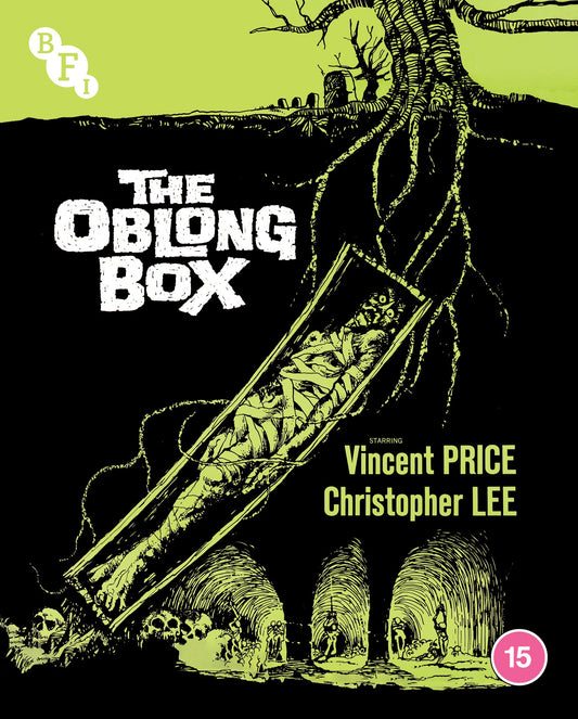 Blu-ray cover art featuring a mummy in a coffin beneath a gnarled tree.
