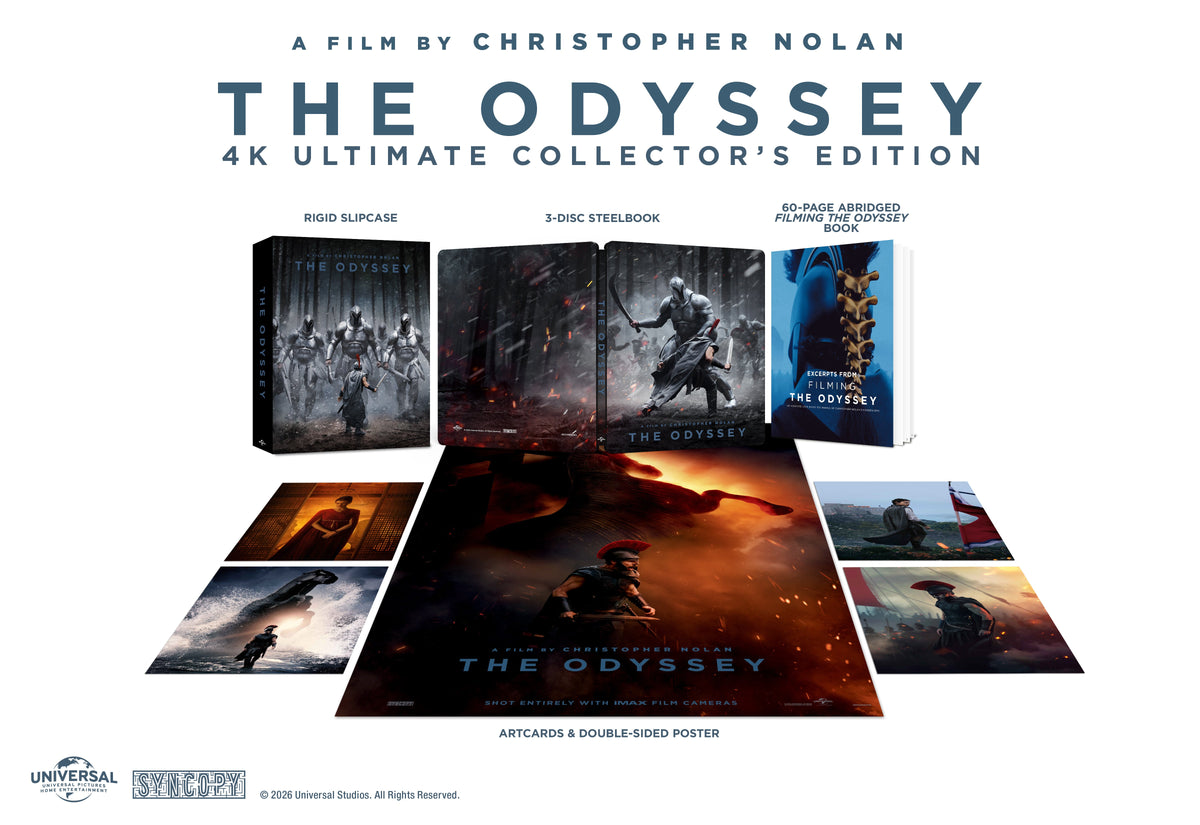 The Odyssey" 4K UHD & Blu-ray special edition packaging with film stills.