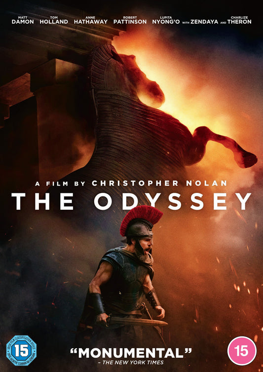 DVD cover for "The Odyssey" featuring a warrior and Trojan horse.