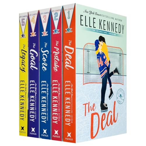 Five paperback books by Elle Kennedy, spines facing forward, hockey theme.