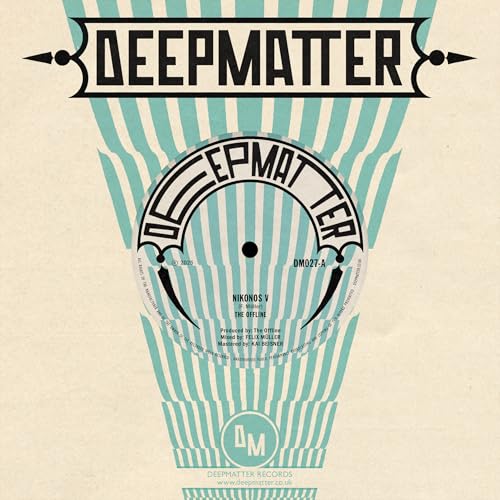 Vinyl record label with turquoise radial design and black text.