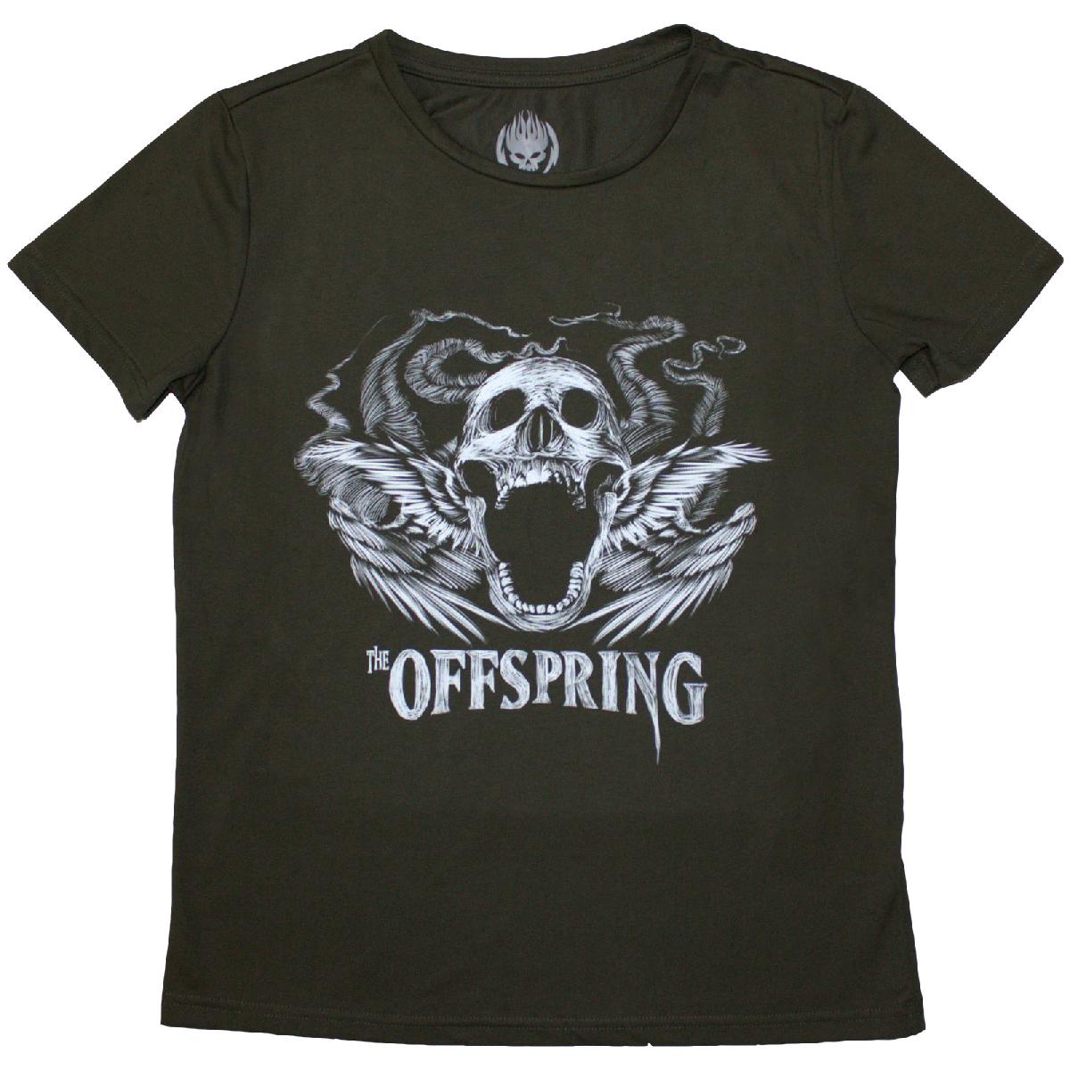 Black ladies' t-shirt with a graphic of a winged skull design.