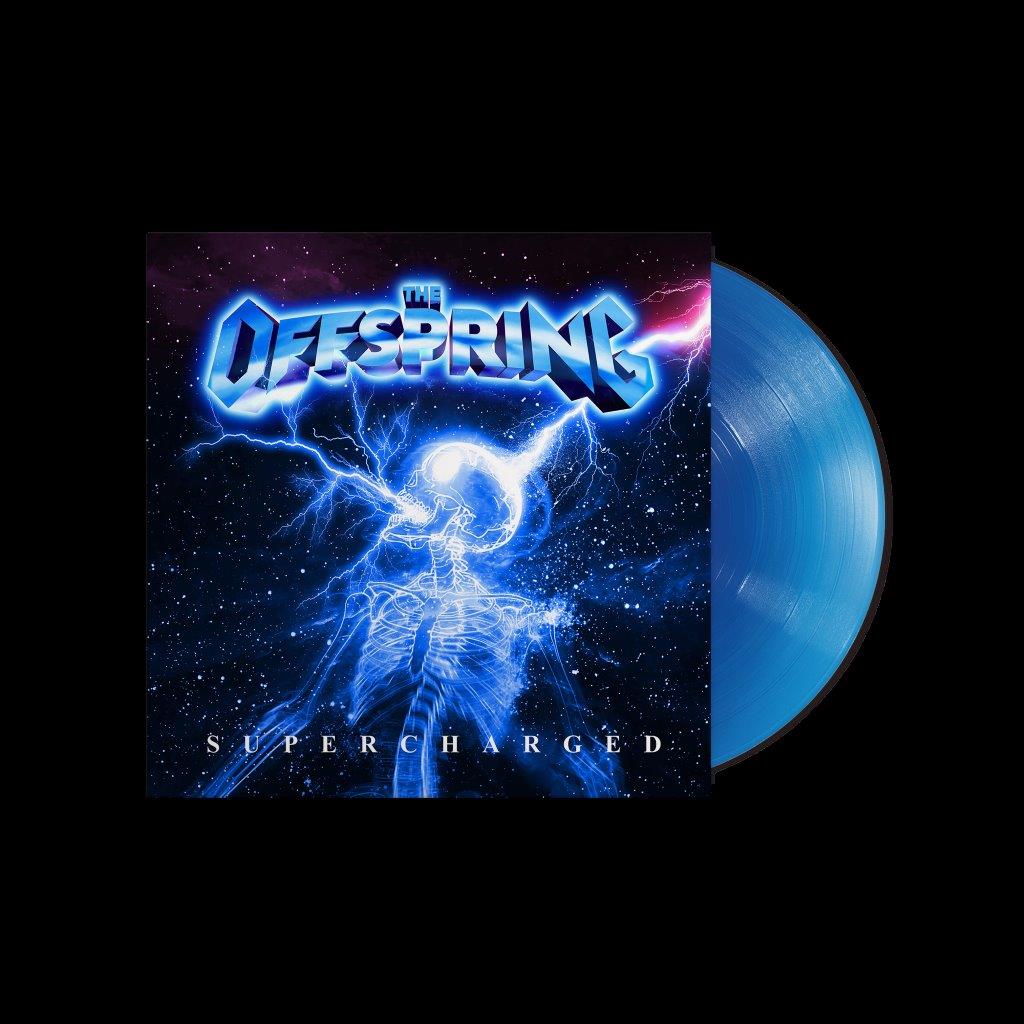 Blue vinyl record of The Offspring’s “Supercharged” album cover art.