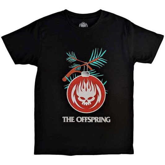 Black unisex T-shirt featuring The Offspring band logo and a festive bauble graphic.