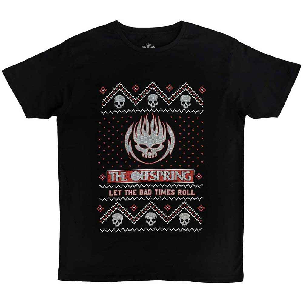 Black unisex t-shirt featuring The Offspring Christmas-themed graphic print on the front.