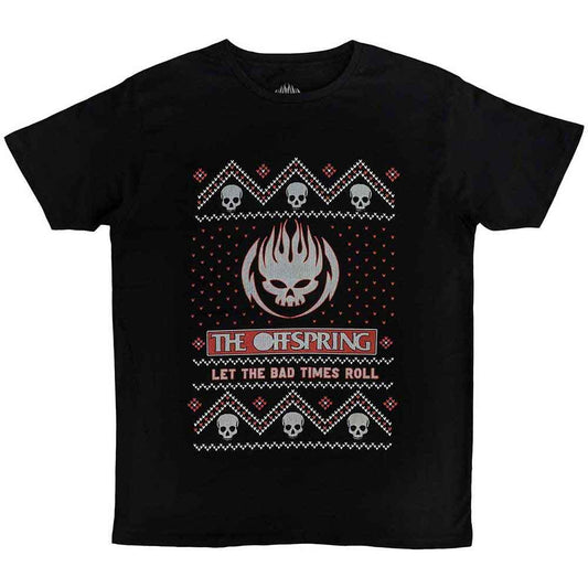 Black unisex t-shirt featuring The Offspring Christmas-themed graphic print on the front.