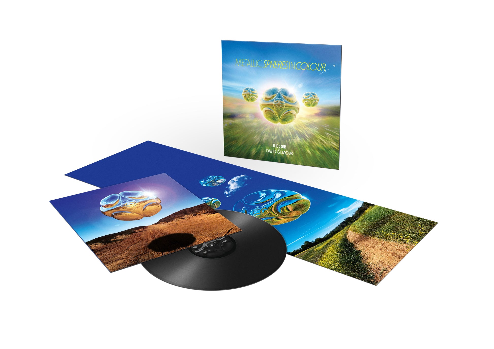 Vinyl record, slipcase, and inserts for “Metallic Spheres In Colour” by The Orb.