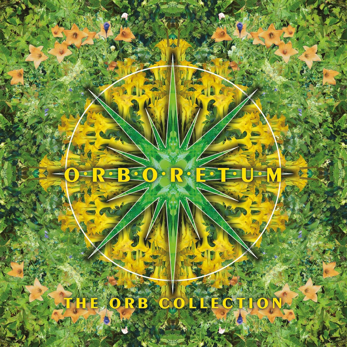 CD cover for "Orboretum: The Orb Collection" with floral kaleidoscope design.