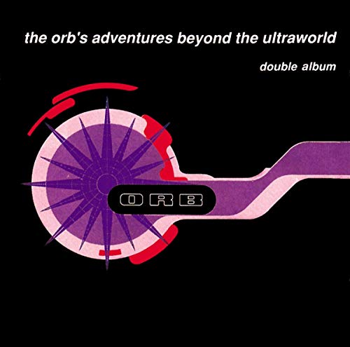Album cover with abstract purple and red circular design on a black background.