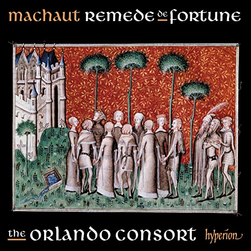Medieval illuminated manuscript depicting figures in a garden setting.