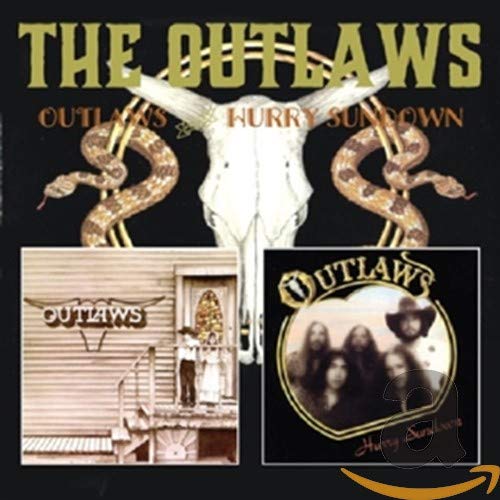CD cover for The Outlaws featuring a skull, snakes, and band photos.
