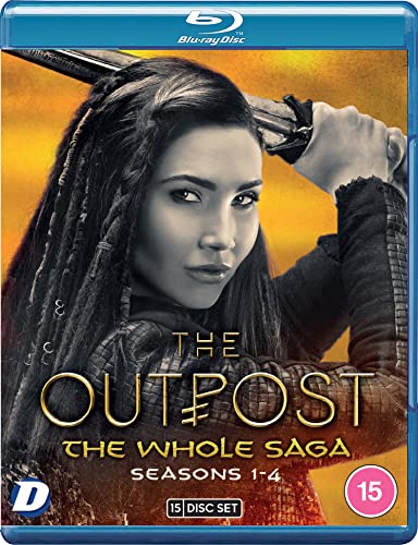 Blu-ray cover for The Outpost featuring a woman holding a sword against orange background.