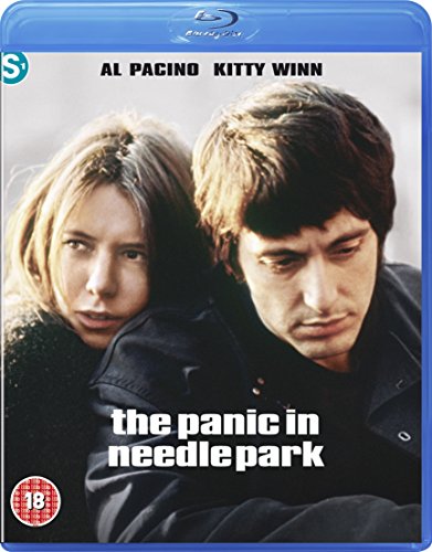Blu-ray cover for “The Panic In Needle Park” featuring Al Pacino and Kitty Winn.