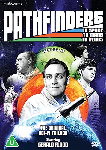 DVD cover for "Pathfinders In Space" featuring actors and a rocket.