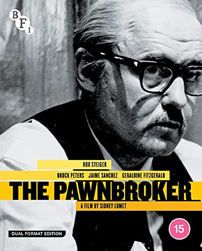 Blu-ray cover for "The Pawnbroker" featuring Rod Steiger in glasses.