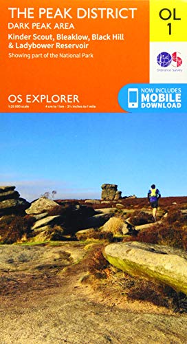 Ordnance Survey map cover of the Peak District Dark Peak area showing a hiker.