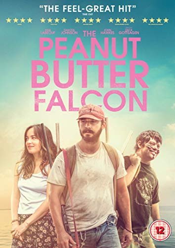 DVD cover for "The Peanut Butter Falcon" featuring three people by the sea.