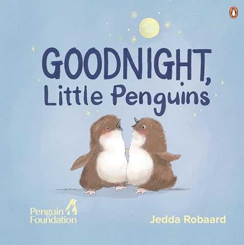 Book cover: two baby penguins facing each other under a moon.