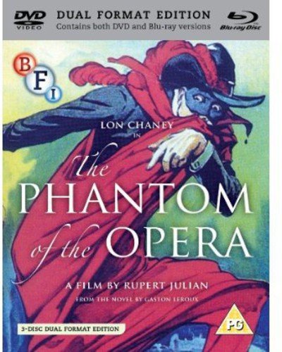 Blu-ray cover art featuring Lon Chaney in a red cloak as The Phantom.