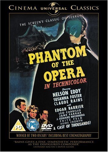 DVD cover for "The Phantom of the Opera" featuring a masked figure.