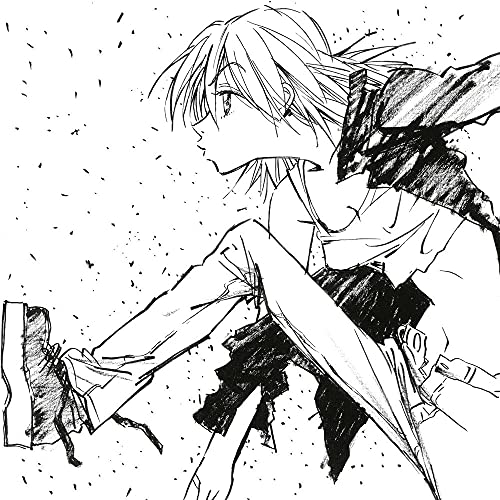 Black and white manga-style drawing of a young man with a sword.