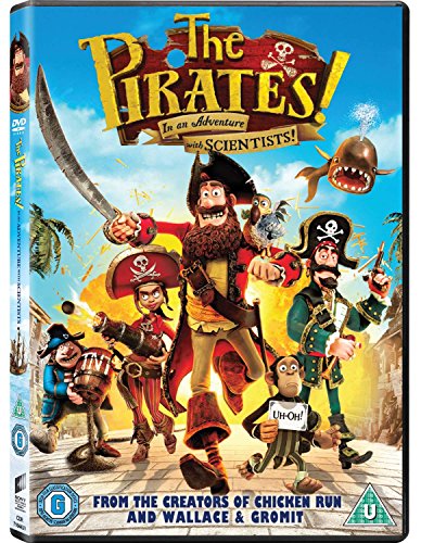 The Pirates! In An Adventure With Scientists" DVD cover with animated characters.