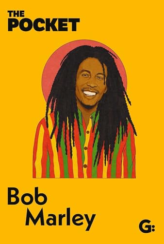 Portrait of Bob Marley with dreadlocks against a yellow background.