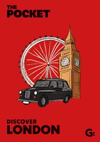 Red book cover with London Eye, Big Ben, and black taxi illustration.