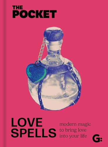 Book cover with a potion bottle and heart-shaped charm on pink background.
