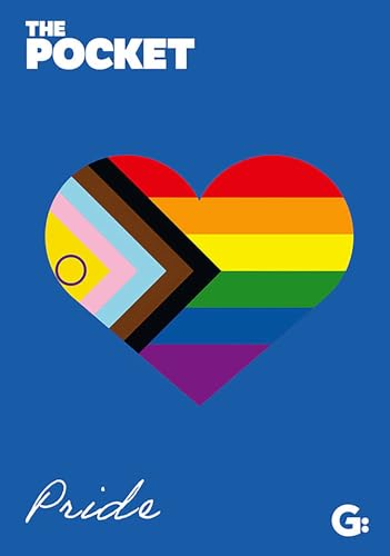 Heart composed of rainbow and inclusive pride flags on blue background.